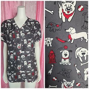 Wonder Wink Dog Lover Gray Scrub Top Size Large